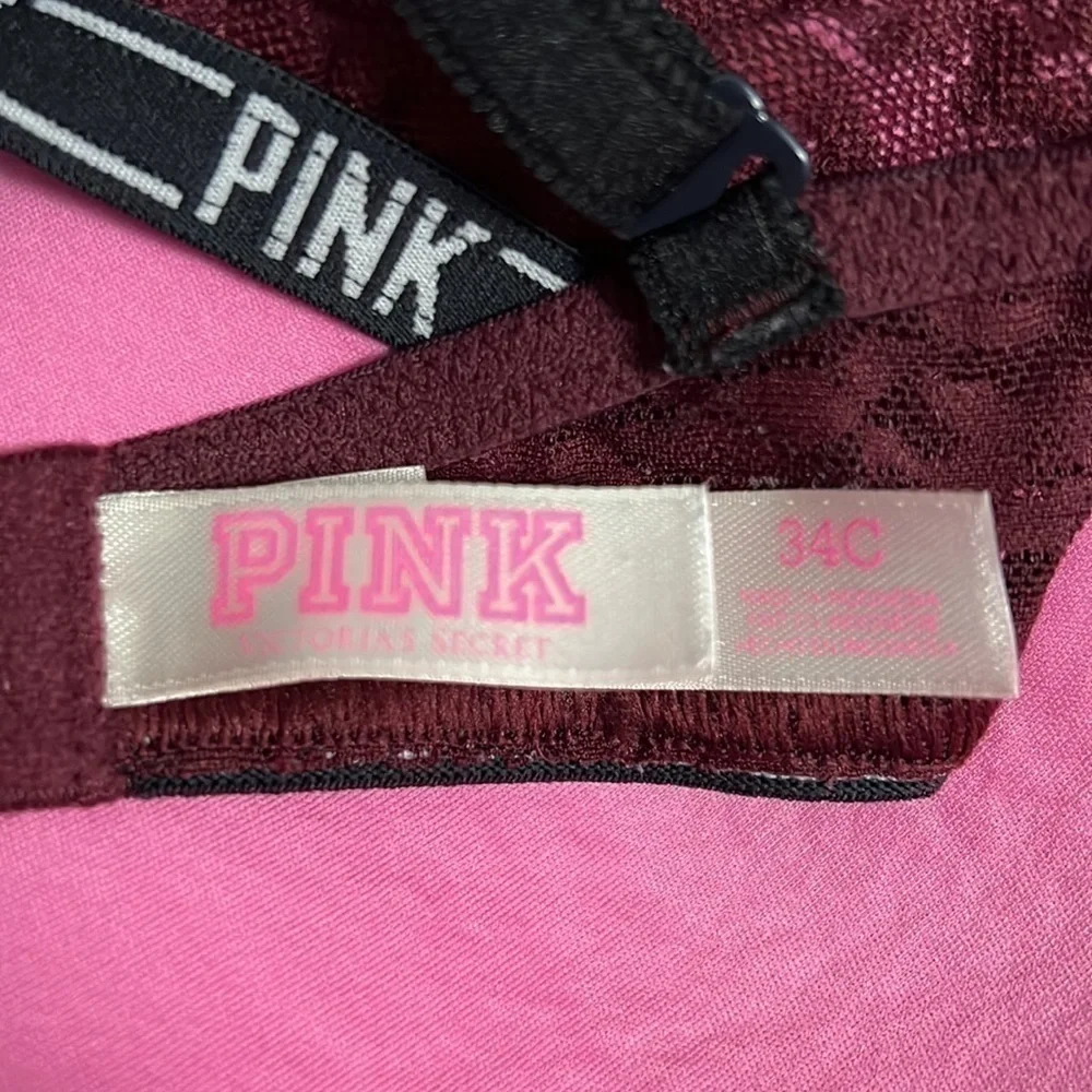 Pink Victoria’s Secret size 34C push up bra maroon, double hook closure - Picture 5 of 7